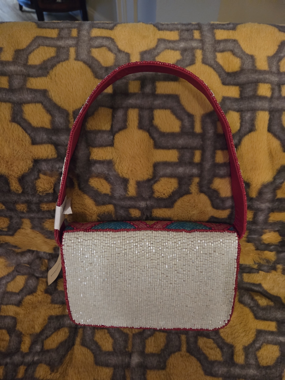 Viral Beaded Colorful Chevron Beaded Shoulder Bag - Red, Pink, Orange - Picture 2 of 8
